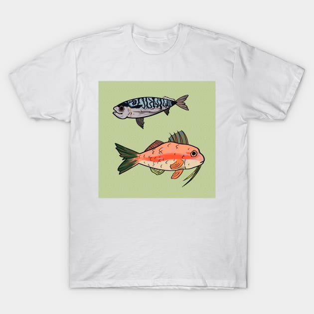 Mackerel and Goatfish in Waves T-Shirt by VazMas Design